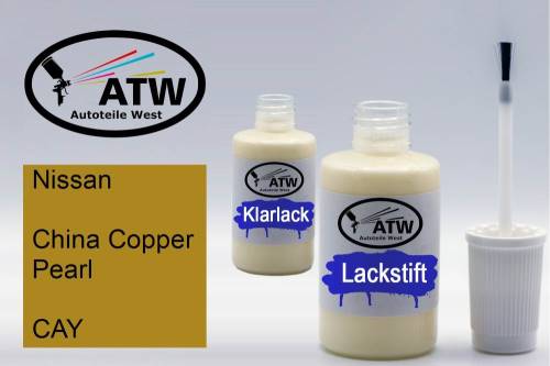 Nissan, China Copper Pearl, CAY: 20ml Lackstift + 20ml Klarlack - Set, von ATW Autoteile West.